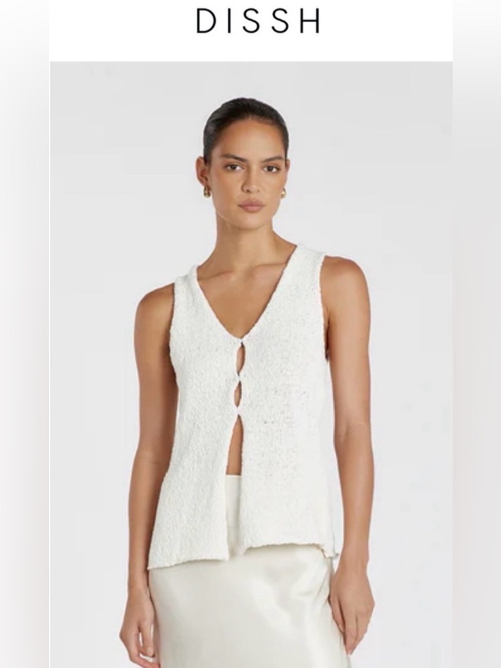 DISSH DION OFF WHITE BOUCLE KNIT VEST M Ivory Textured Boho Minimalist Top - Picture 1 of 13